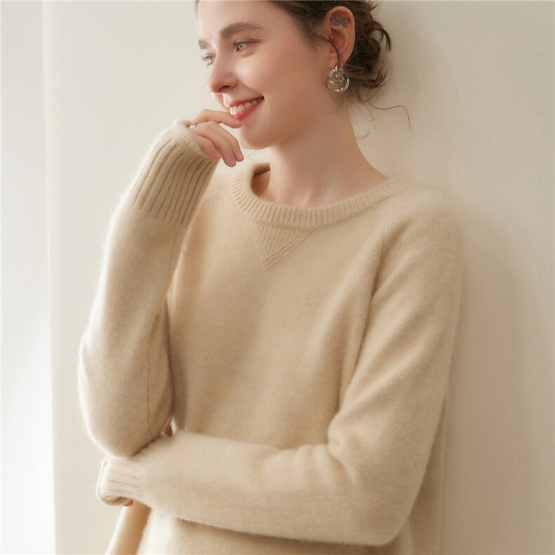 2025百搭时尚简约三股圆领下开叉羊绒衫，女装羊绒衫，暖凌绒