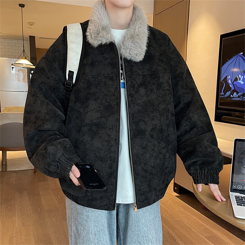 座山雕男装冬季美式加绒加厚夹棉皮衣外套潮情侣款XZ102B-1P115,男装皮衣,星座102B-1