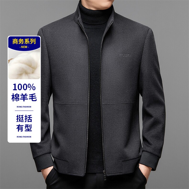 2025年新款休闲商务绵羊毛夹克夹外套中老年秋冬款夹克衫上衣，男装毛呢大衣，钱塘723