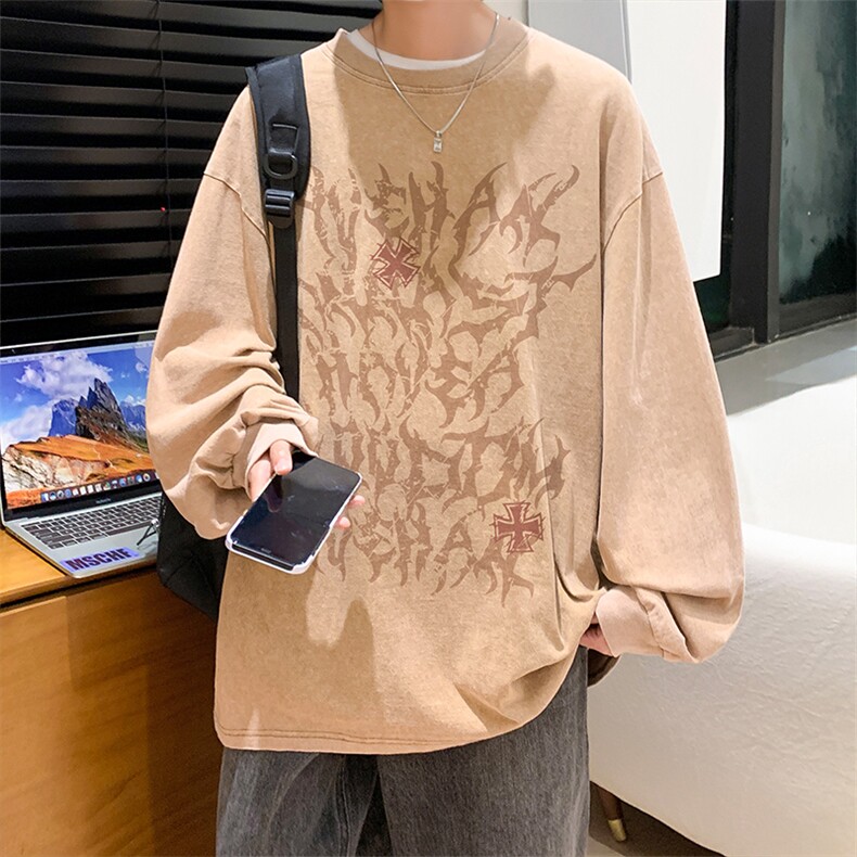 抖音供货、秋季现货水洗棉宽松重磅长袖T恤 D223A-ST2384-特P38图片