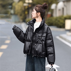 冬季抗风蛋白PU皮立领羽绒服外套加厚保暖2025新品白鸭绒面包服女，女装羽绒服，意芙