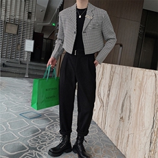 春装新款韩版网红小众短款千鸟格西装上衣外套男XZ051-P115控135，男装西服套装，电商B267