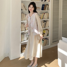 现货2D078-T1897-P185K268重工风马甲+长袖设计感连衣裙2件套，女装套装/套裙，2D078