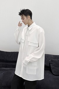 【2025秋装】小众设计师款个性多口袋工装衬衫男 H1101 P75图片
