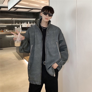 1美式复古做旧双拉链大口袋PU皮大码M-5XL夹克男JK77777P95控128图片