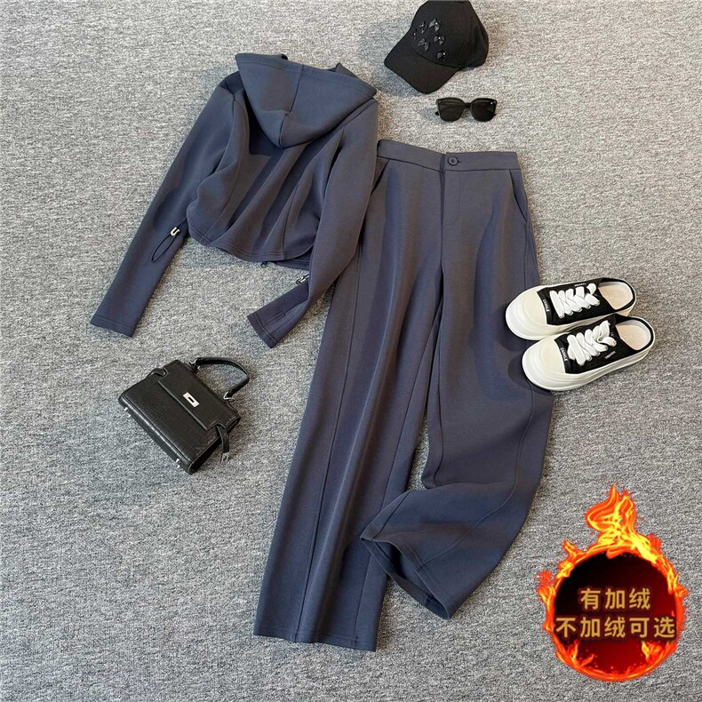 设计高级感休闲运动套装女秋冬新款气质减龄连帽卫衣直筒裤两件套,女装套装/套裙,江南