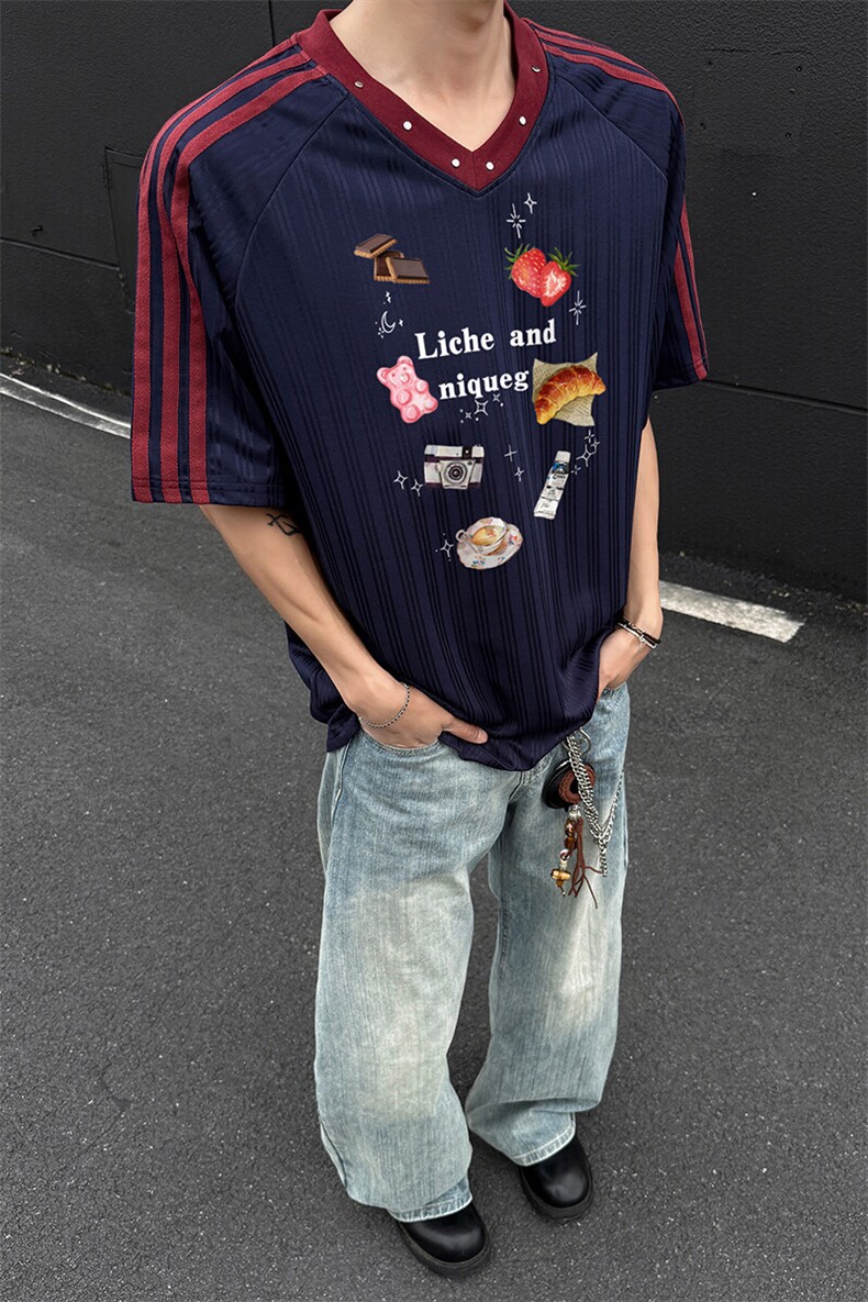 运动高街痞帅潮流球衣宽松韩版运动感痞帅上衣HY794TP35控58,男装T恤,电商A102B