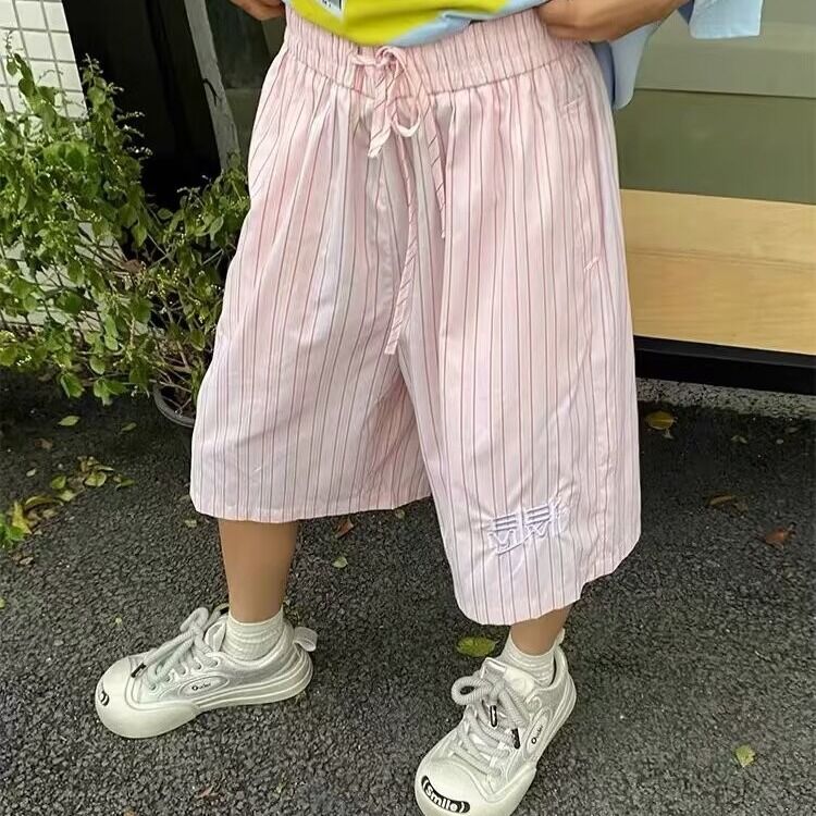 蓝色条纹短裤男女抽绳宽松夏季新款速干透气沙滩裤D5031,男装牛仔裤,星座1116A（原606A-3）