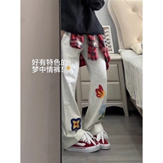 【档口现货】CXWK01HH-特P44dua同款刺绣花花卫裤花卉毛巾绣裤子，男装休闲裤，星座1007（原301D）