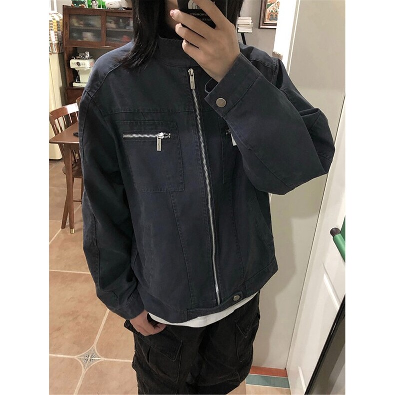 JK8968-P72cleanfit藏青色水洗牛仔外套男秋冬款美式复古立领,男装工装外套,电商B323A