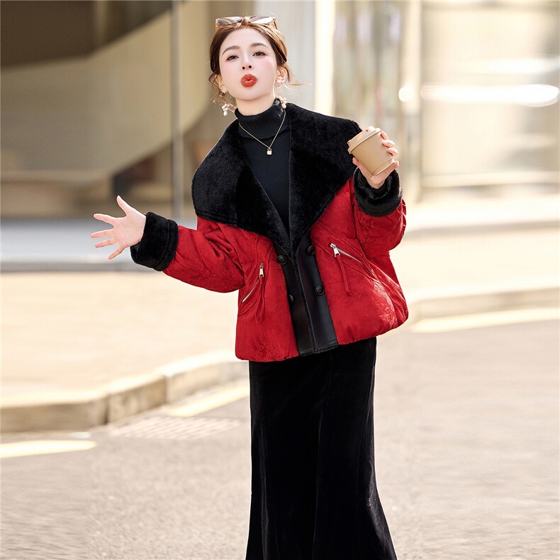 大货已出.2025bao款90白鸭绒羽绒服提花气质优雅拼接皮毛一体外套,女装羽绒服,依万里