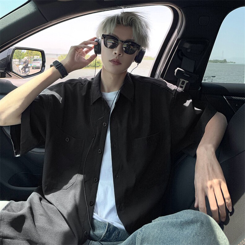 美式ins高街冰丝宽松短袖衬衣货号CY25157P4068,男装衬衫,电商A063