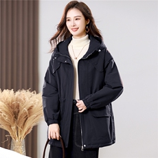 2025冬季时尚休闲夹棉加厚保暖舒适中长款棉服，女装派克服，独衣靓