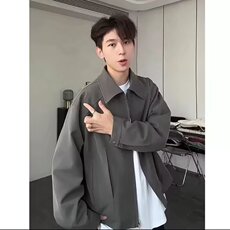 现货美式翻领夹克男士2025新款春秋季痞帅高级感宽松休闲上衣男款，男装夹克，四季星座505