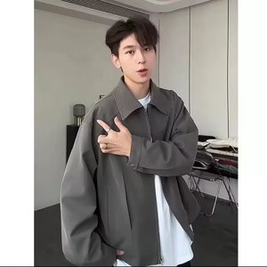 现货美式翻领夹克男士2025新款春秋季痞帅高级感宽松休闲上衣男款图片