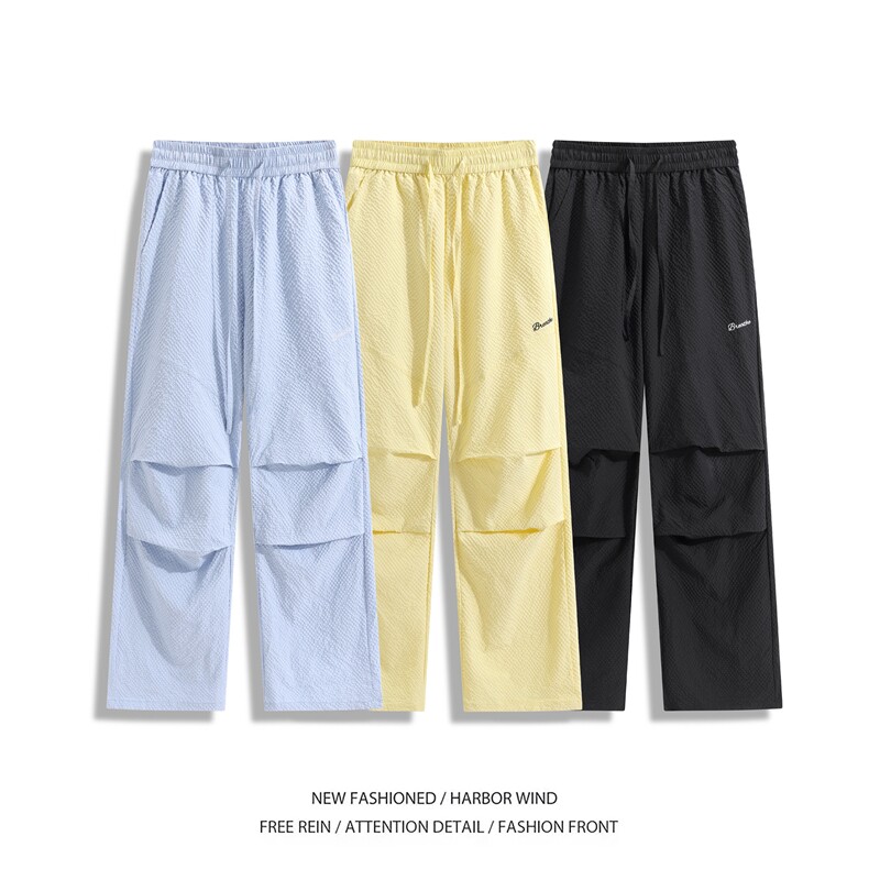 抖音品质夏季新款多巴胺褶皱宽松冰丝裤B315-K25596-特p30控58,男装休闲裤,电商B315