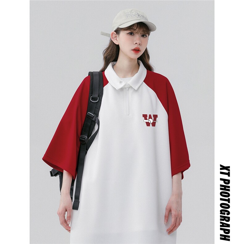 中性23新夏季时尚翻领印花美式重磅宽松短袖T恤DT462P45控68,男装T恤,A247A