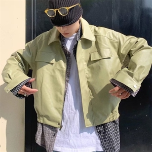 美式复古短款皮衣外套男春秋季潮牌宽松休闲街头机车翻领PU皮夹克图片