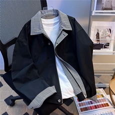 复古格纹拼接假两件棉服外套男女春秋冬季保暖棒球服夹克翻领，男装夹克，星座506A