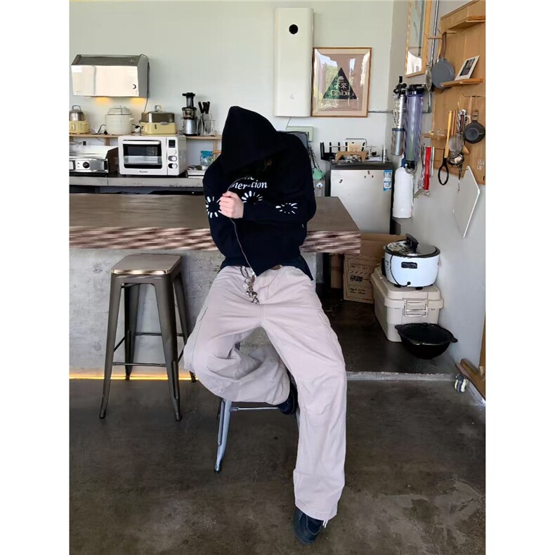 美式复古连帽卫衣男女同款字母印花情侣开衫外套宽松,女装短外套,星座506A