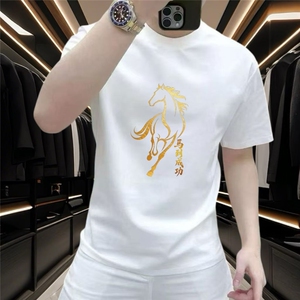 1506-1/T311/P32.5马年纯棉印花短袖T恤男士本命年红色百搭图片