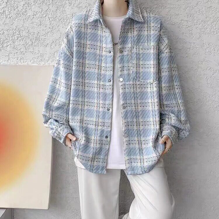 外套男女潮牌宽松休闲百搭夹克春秋新款高级感格子衬衫W91P50,男装夹克,星座1013-5