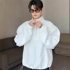 676-P38春秋韩立领半拉链卫衣男垫肩休闲薄上衣高级感宽松，男装T恤，电商B323A