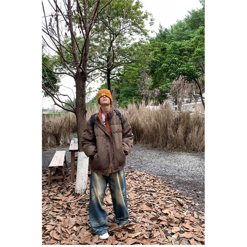 EAHO秋冬两面穿棕色复古立领棉服夹克男女情侣加厚外套,男装夹克,四季星座505