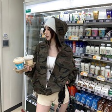 迷彩连帽短款卫衣女2025秋冬加绒宽松甜酷风外套潮JKS451，女装短外套，星座516A