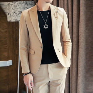 18秋冬款潮男宴会修身驼色西服XW11西外套P155西服两件套装P220图片