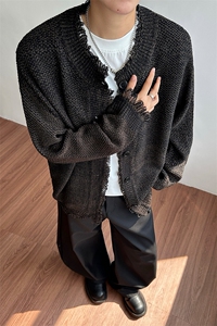慵懒风小香风粗花针织圆领宽松毛衣开衫男女外套-8300-P78图片