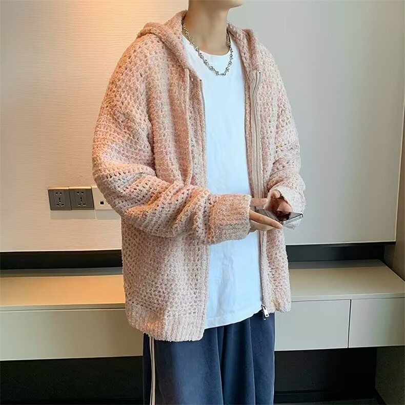 高级感开衫毛衣男ins高街连帽镂空针织衫夏季薄款防晒情侣装外,男装防晒衣,星座1013