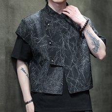 2025夏季新款男装新中式短款外套外搭风纹路短袖马甲C88-P65，男装背心/马甲，电商B277(原6028)