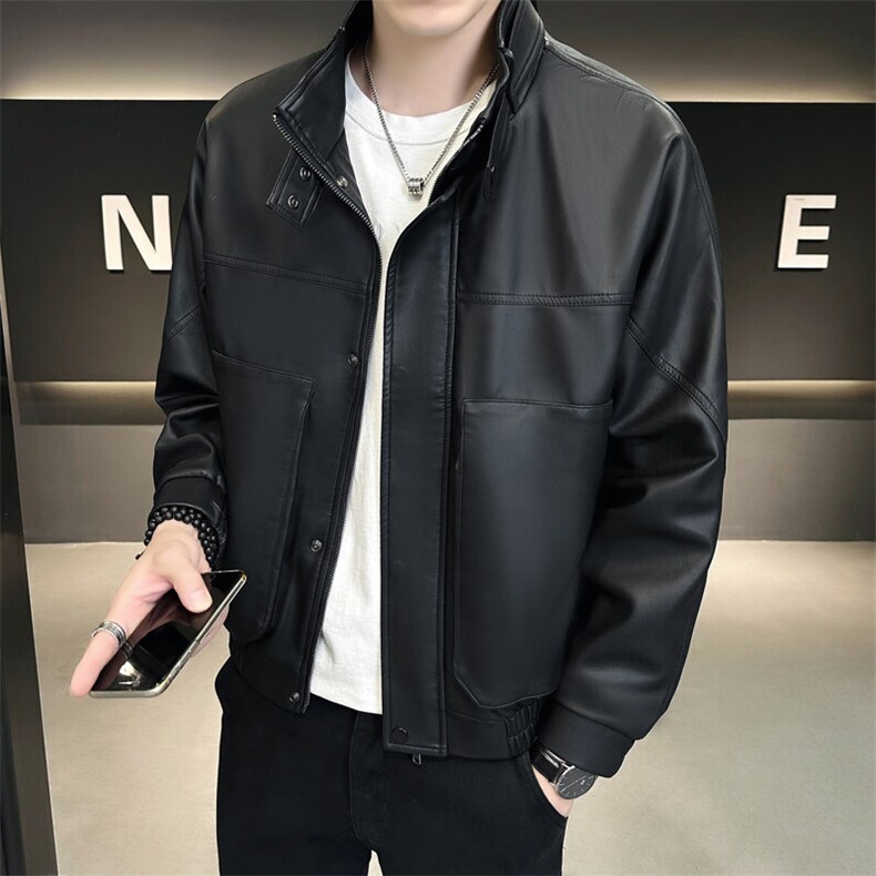 秋新品跨境男装PU皮夹克男士潮流修身机车服皮衣男潮流2307-P95,男装夹克,星座1407