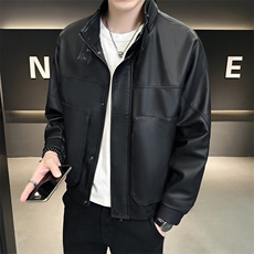 秋新品跨境男装PU皮夹克男士潮流修身机车服皮衣男潮流2307-P95，男装夹克，星座1407