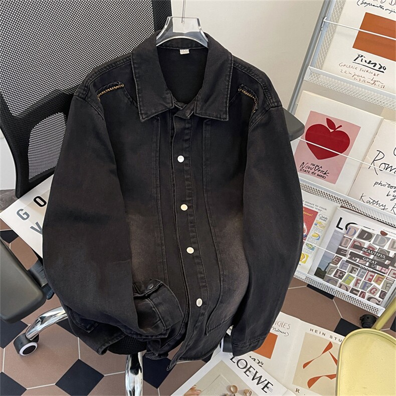 春秋季新款美式高街日系工装夹克潮牌复古宽松休闲牛仔外套图片