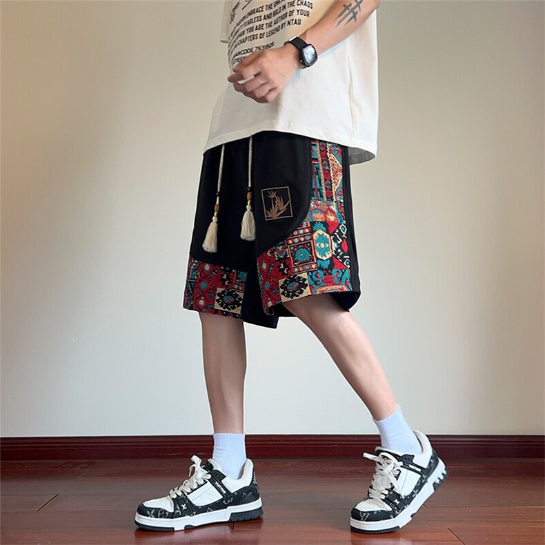 短裤男夏季美式复古拼接五分裤潮牌宽松大码XZ102B-1DK2409P30,男装牛仔裤,星座102B-1