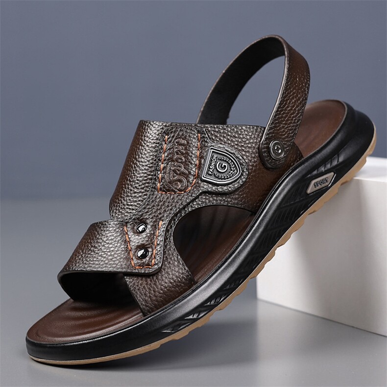 X5048-p125男士凉鞋真皮夏季牛皮沙滩鞋男两用凉拖鞋，男鞋凉鞋，星座1407-3