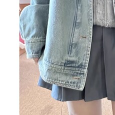 F4006-P64美式复古高街水洗蓝色牛仔外套女春秋百搭小个子，男装工装外套，电商B323A