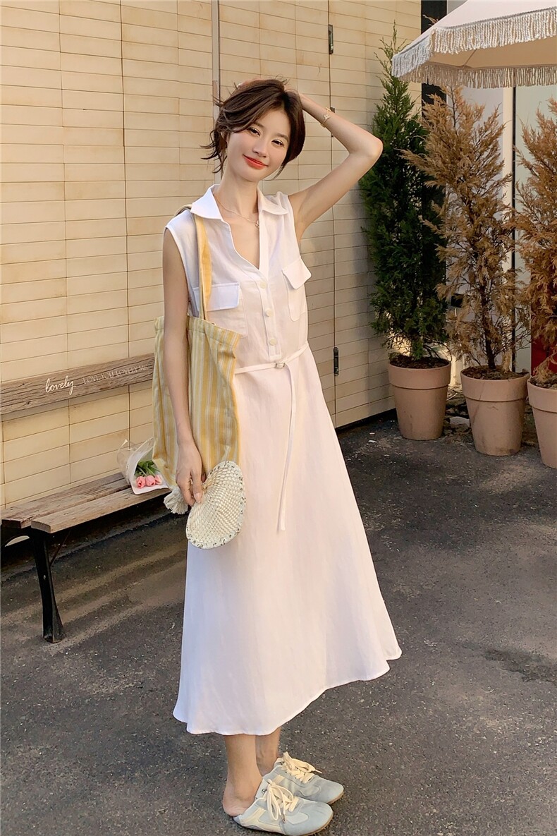 清冷感白色连衣裙女夏2025新款收腰流行巨好看衬衫裙高级感气质,女装连衣裙,2C012