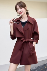 现货风衣2025年新款秋中长款小个子减龄百搭风休闲外套风衣送腰带，女装风衣，韩美纤衣