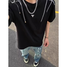 美式复古短袖T恤男夏季小众设计痞帅宽松五分袖GA90-P38，男装T恤，星座208-5