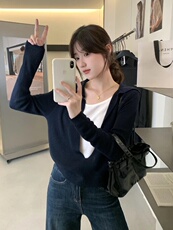 2025年秋季新款百搭女士高级套头高级假两件翻领针织衫，女装针织衫/毛衣，雪真羊绒高端店