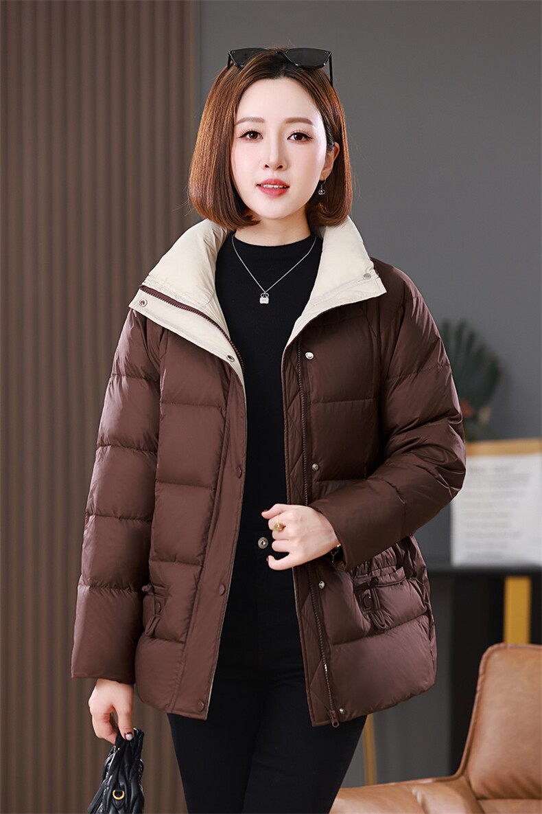 2025冬装新款中长款撞色拼接立领棉衣外套棉服,女装棉衣/棉服,雪樱依海