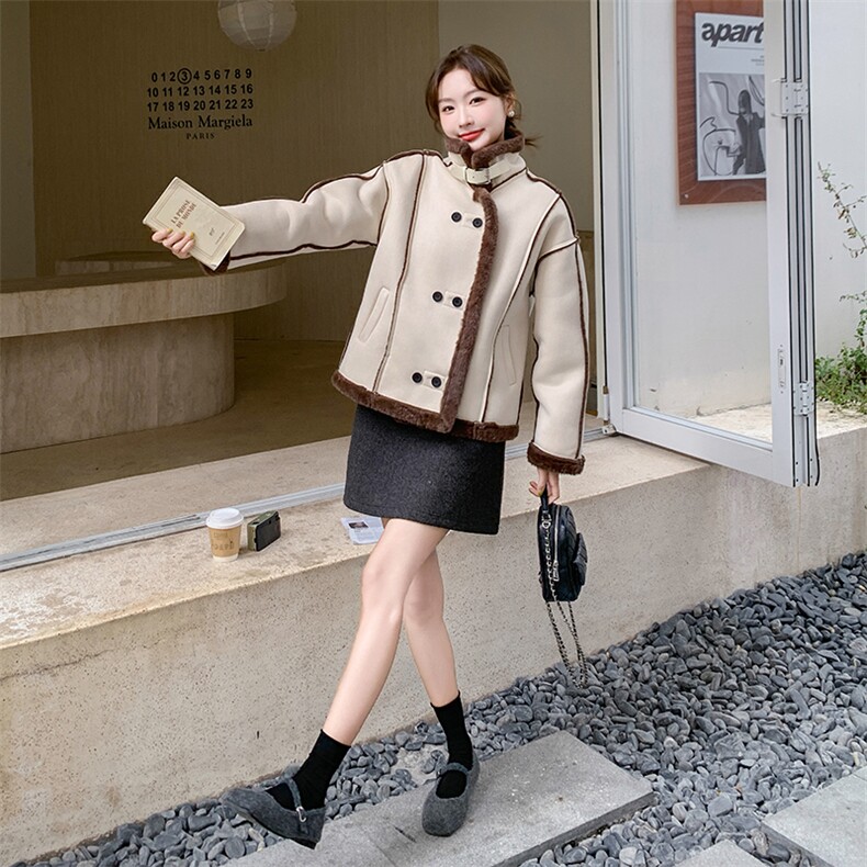 新款现货！冬装皮毛一体羊羔毛外套2C133-8809-P180-K268,女装短外套,2C133