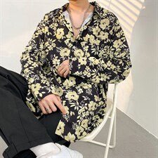 2025秋季花色长袖衬衫男慵懒风青少年痞帅免烫衬衣港风CS2313-P35，男装衬衫，电商A062