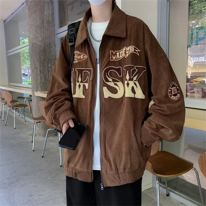 潮牌美式复古灯芯绒棒球服夹克男女宽松vintage情侣外套W505-P69,男装夹克,星座1008-1