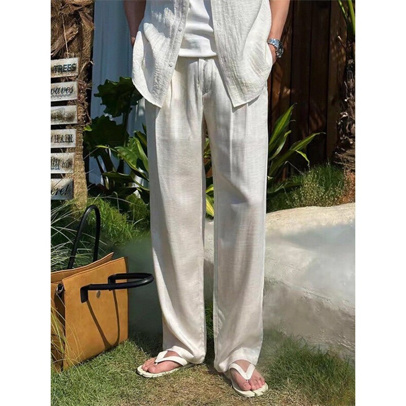 亚麻直筒男士阔腿裤韩系通勤cleanfit穿搭K06048P50，男装休闲裤，星座1004（原星座815-3）