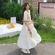连衣裙温柔风套装2025夏新款女宽松海边度假马甲超好看裙子两件套，女装连衣裙，2C032