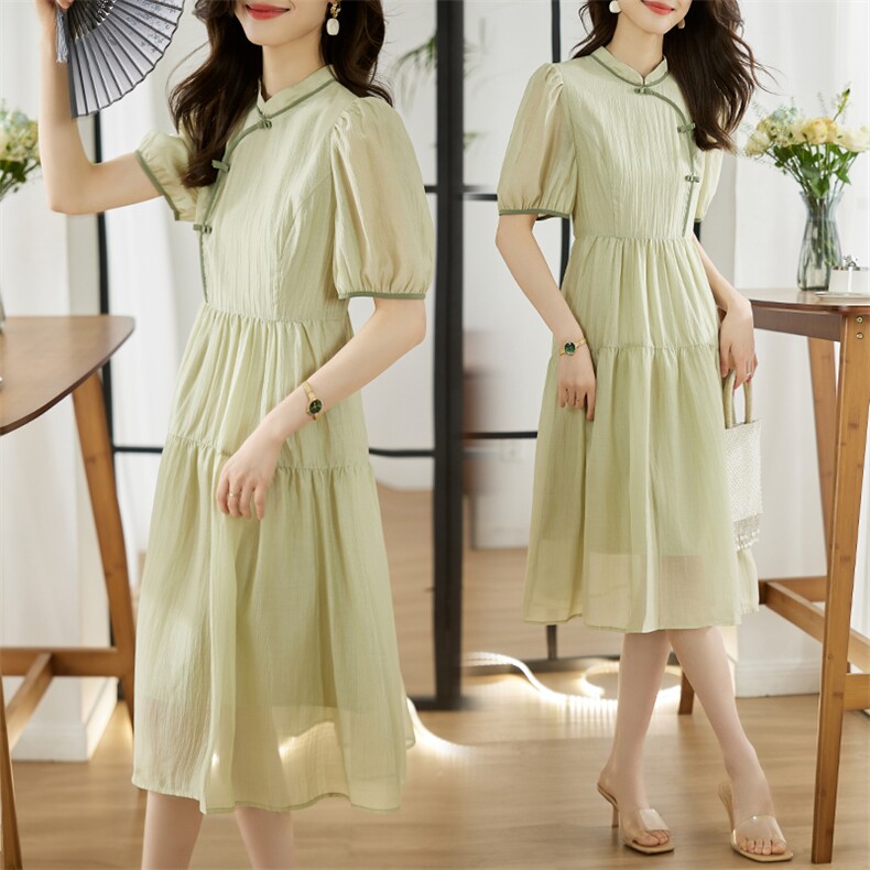 现货可推2025夏装新款新中式气质盘扣天丝飘逸淑女连衣裙女，女装连衣裙，天丽